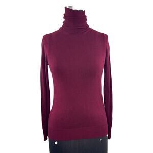 ZARA Burgundy Sweater Knit Studded Cuff Turtleneck Casual Pullover Size Small S